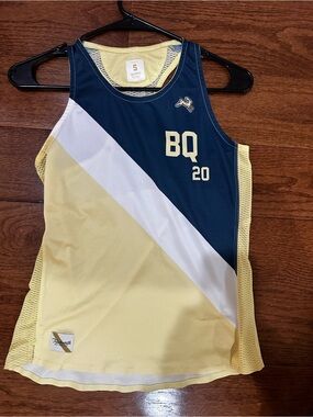 Tracksmith Navy, White & Pale Yellow Diagonal Tank Top
